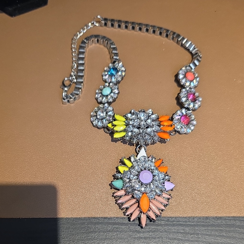 Statement Multicolor Crystal Flower Necklace - Wo… - image 2